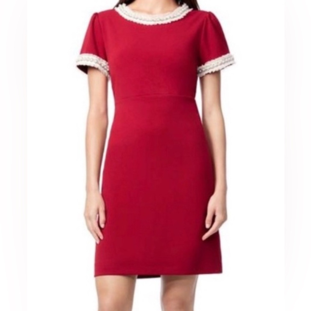 Betsey Johnson Red Wine Mini Dress Pearl Tulle Sheath Short Sleeve Cocktail